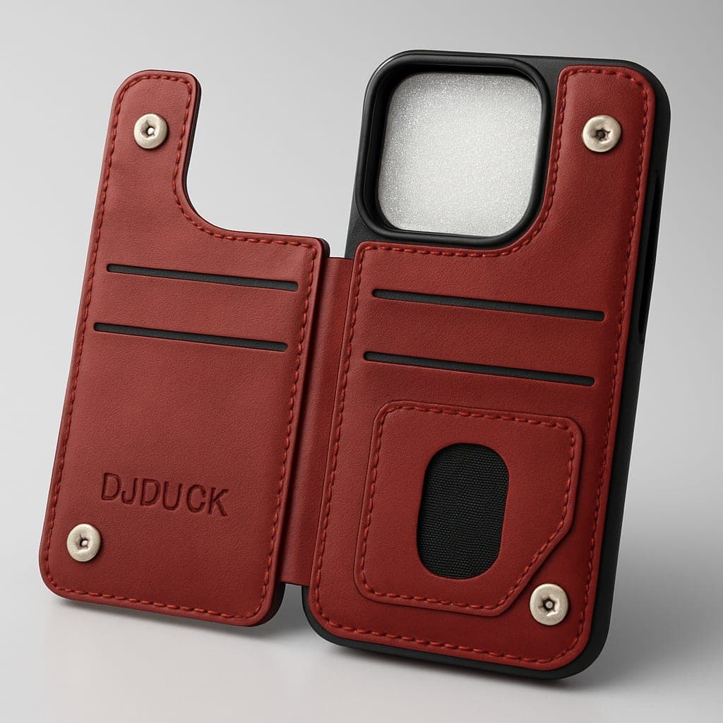 DJDUCK Red Leather Phone Case with Card Holder