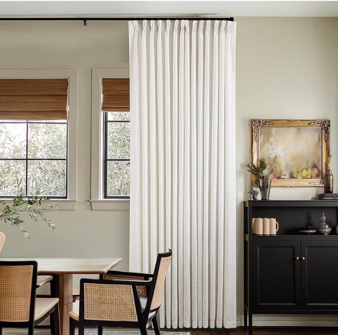 TWOPAGES Light Filtering Pinch Pleated Linen Blend Curtains - Natural (60" x 102", Single Panel)