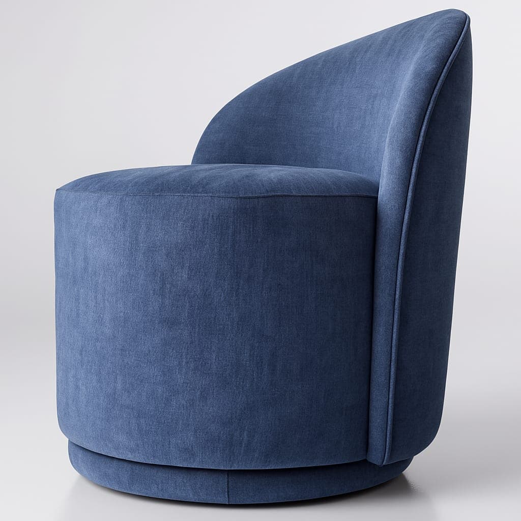 Stylish Round Accent Swivel Chair in Dark Blue Fabric