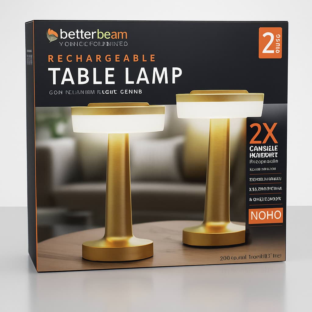 BetterBeam Rechargeable Table Lamp - 2 Pack with Touch Control