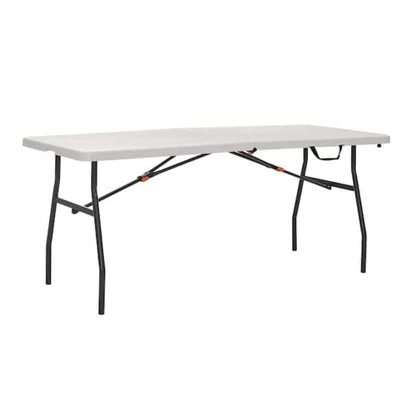 6 ft. Almond Resin Top Indoor/Outdoor Rectangular Folding Table, Seats 6