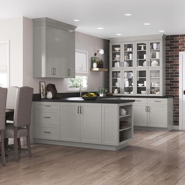 7 Piece Hampton Bay Designer Series Melvern Kitchen Cabinet Set In Heron Gray