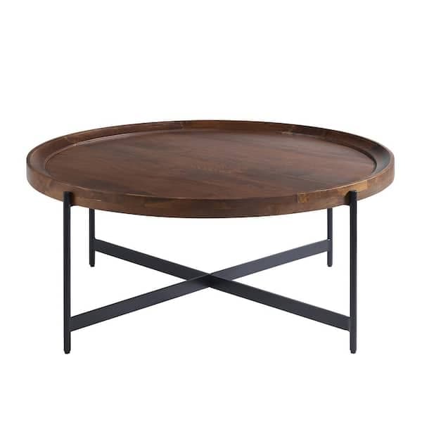 Brookline 42 in. Solid Acacia Wood Round Coffee Table with Black Metal Legs, Rustic Industrial Living Room Furniture **TABLETOP ONLY**