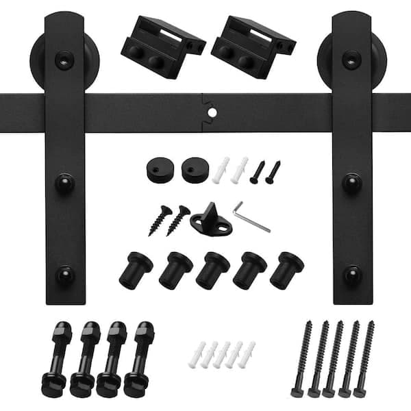 6.6 ft./79 in. Black Sliding Barn Door Track and Hardware Kit with I-Shape Hanger For Single Door