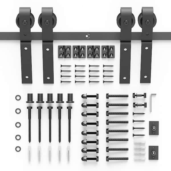 6 ft./72 in. Black Double Bi-Fold Sliding Barn Door Track and Hardware Kit with J-Shape Hanger for Four Doors