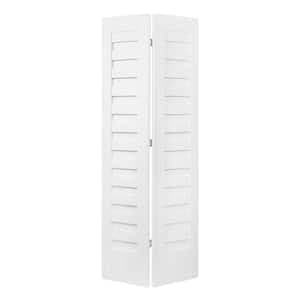 30 in. x 96 in. Shadow Louver Solid Core White Primed Smooth Wood Bi-fold Door with Hardware