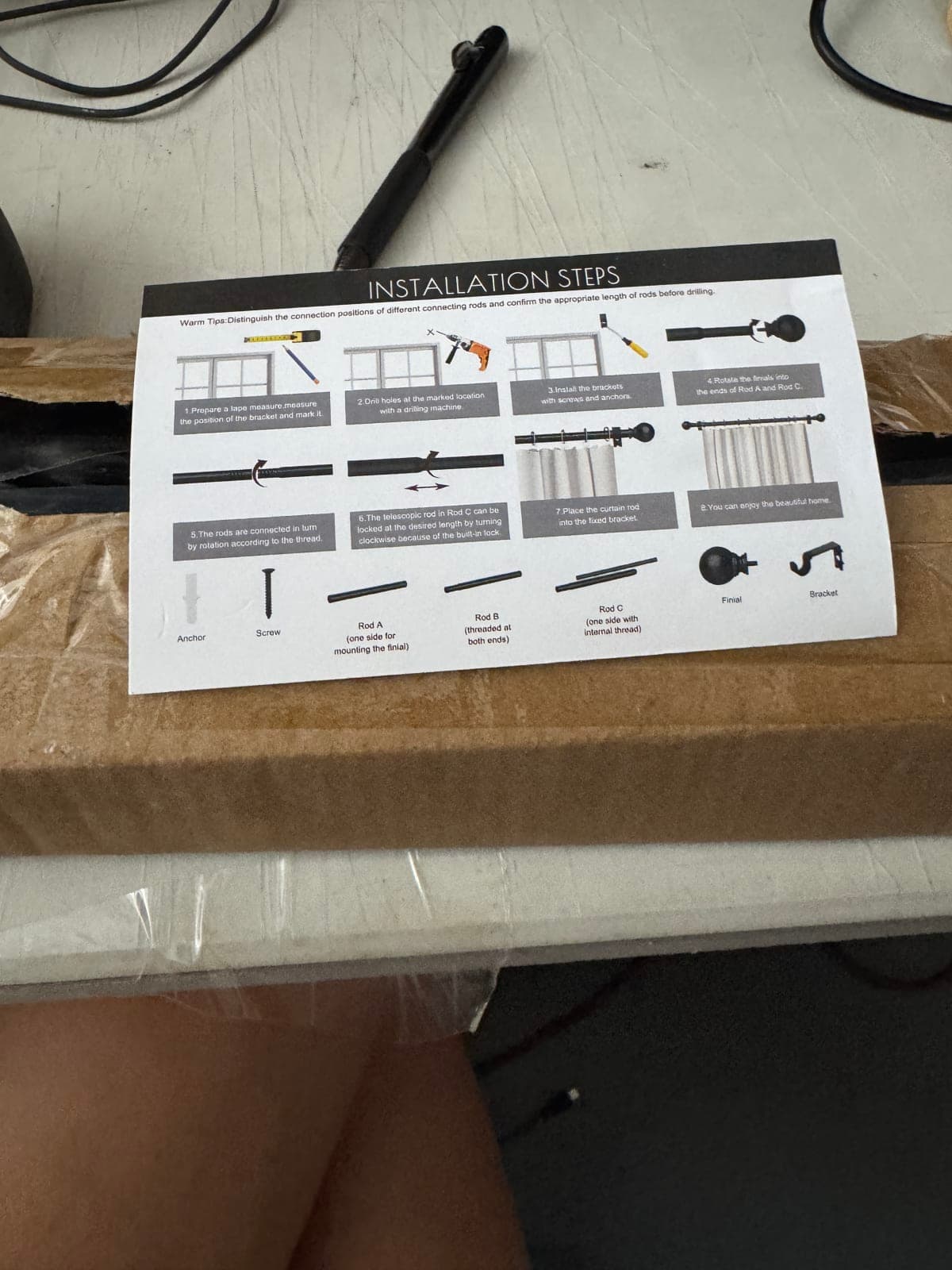 Foda Curtain Rod Set with Installation Instructions