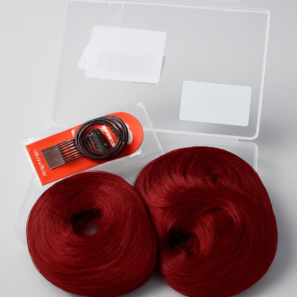 Red Hair buns Set with Hair Ties