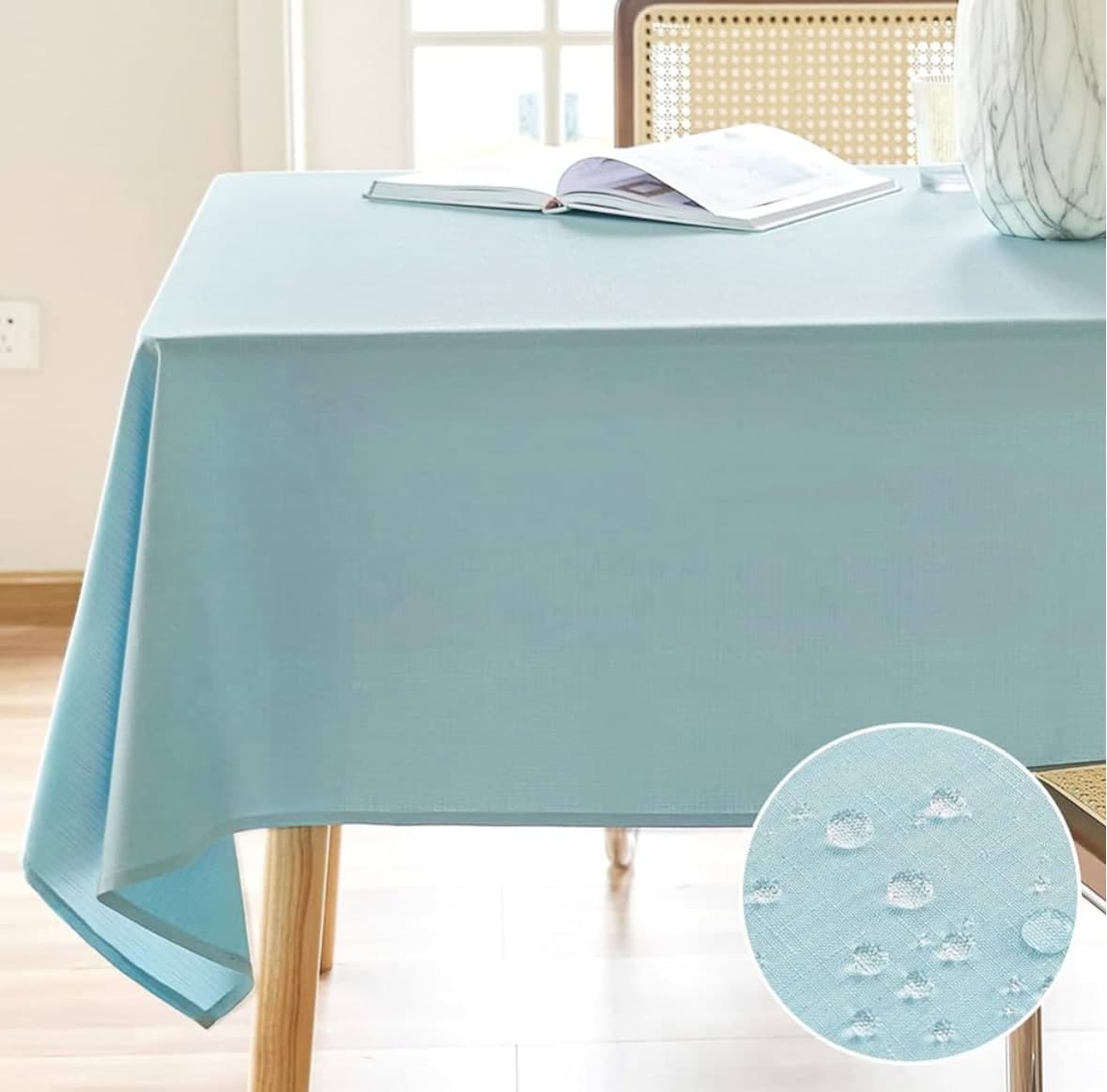 AUSSPVOCT Textured Linen Tablecloth Rectangle Water Resistant Spill-Proof Wipeable Light Blue Table Cloth Wrinkle Free Fabric Dining Table C