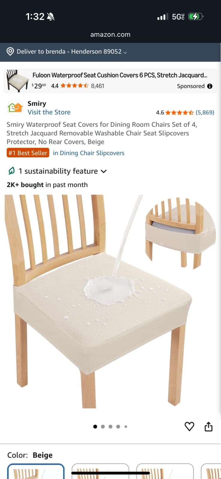 Smiry Waterproof Seat Covers for Dining Room Chairs Set of 2, Stretch Jacquard Removable Washable Chair Seat Slipcovers Protector, No Rear C