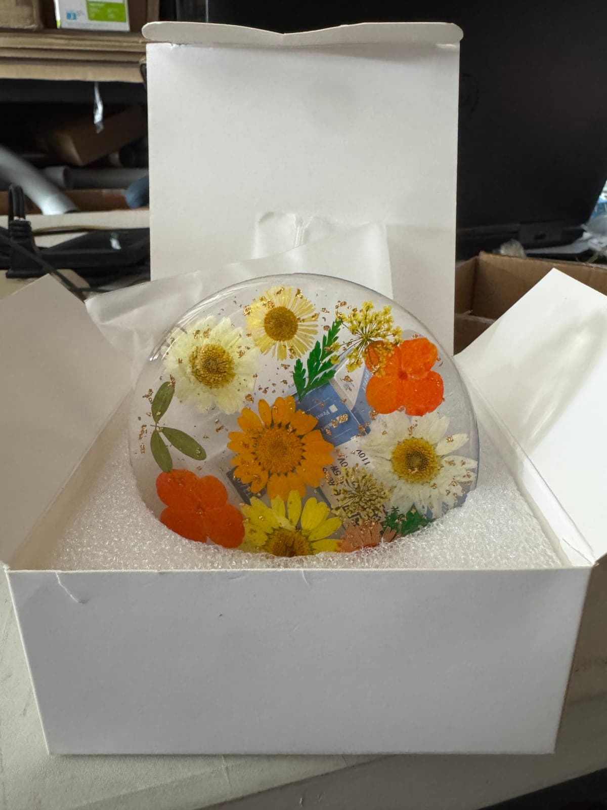 Glooglitter Pressed Flower Resin LED Accent Light with Base