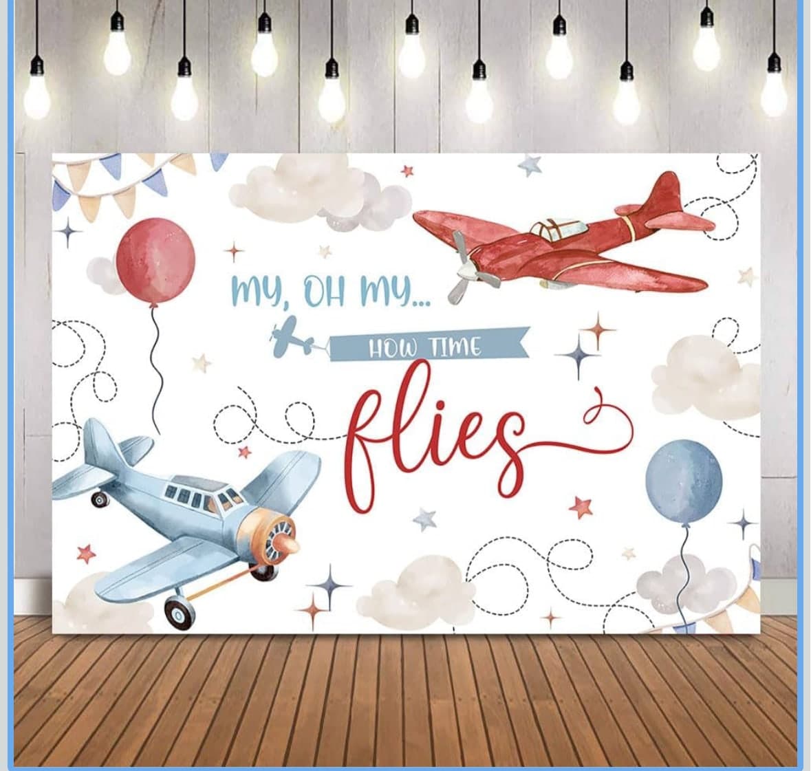 Airplane 1st Birthday Backdrop Time Flies Boy Birthday Photo Booth Background Banner First Birthday Party Decoration for Kids First Birthday