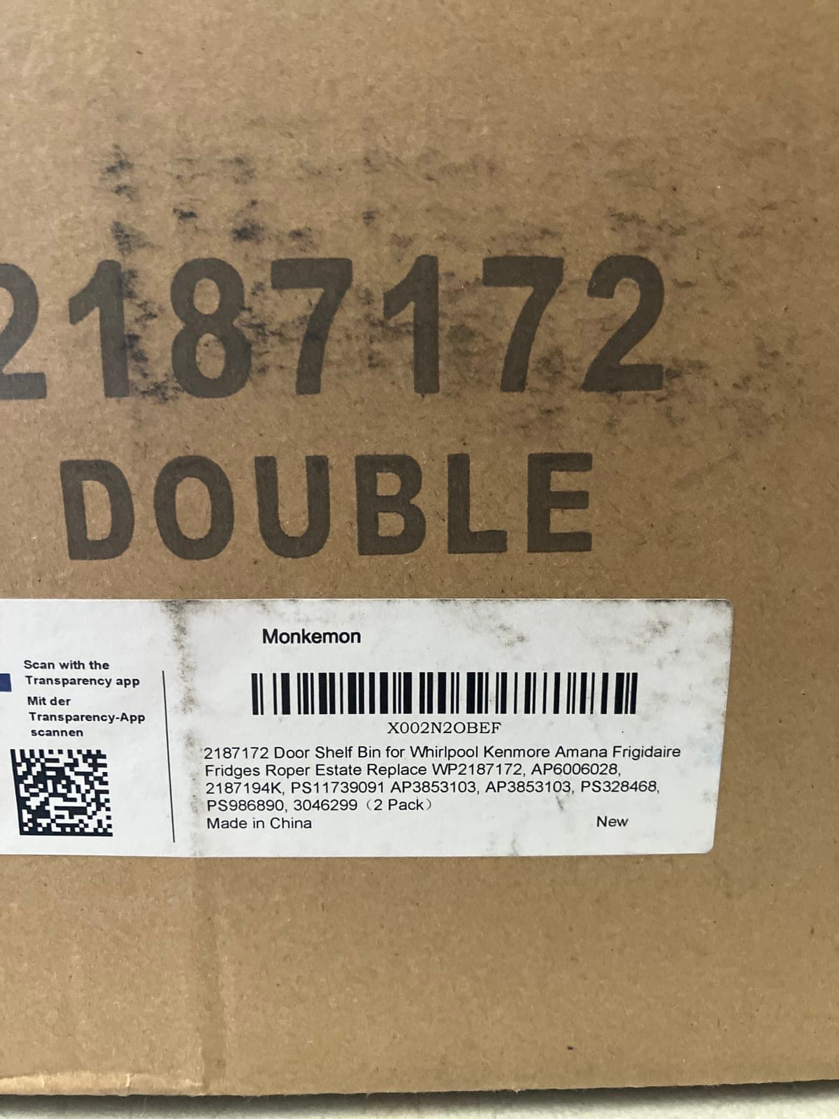 Whirlpool 2187172 Door Shelf Bin for Refrigerators - 2 Pack