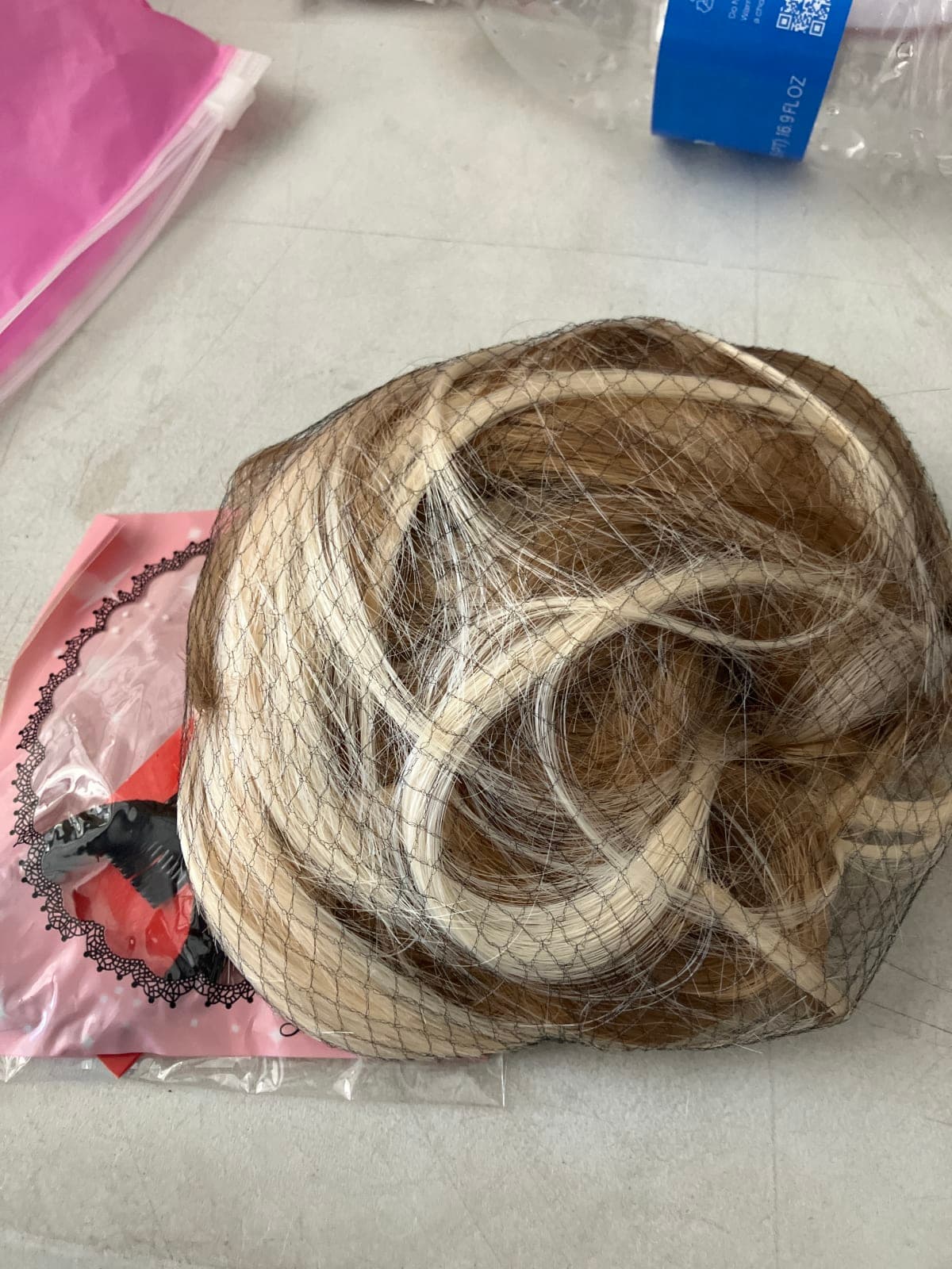 Synthetic Hair Bun Hairpiece - Brown and Blonde Highlights