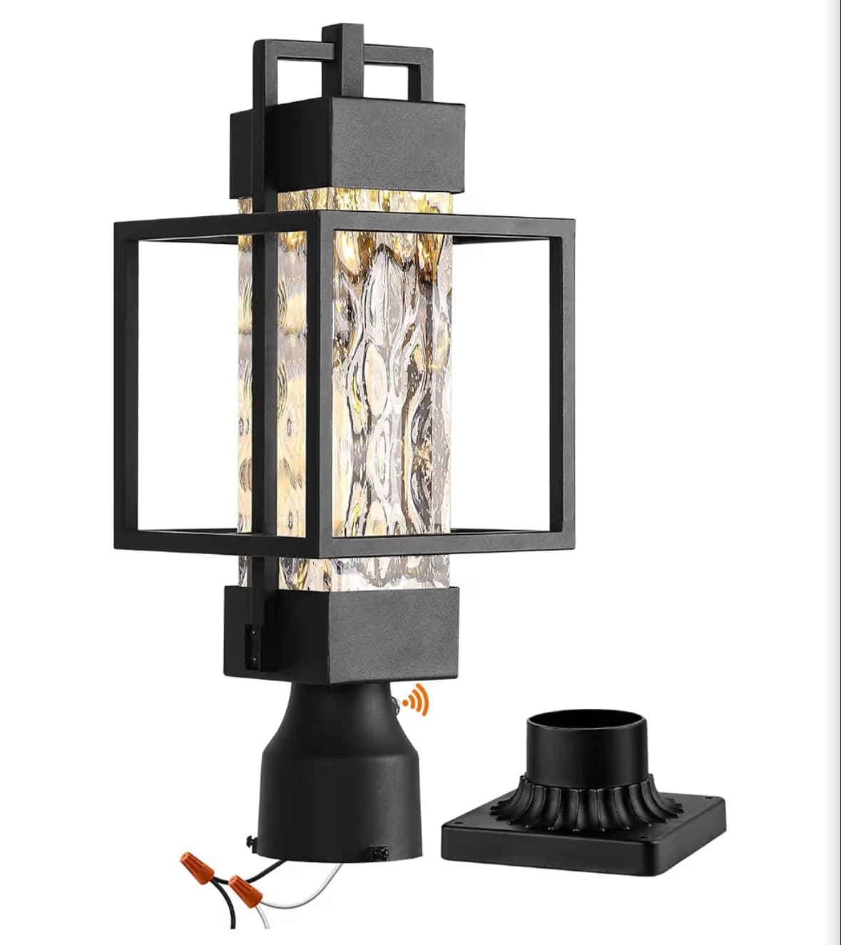 18" H Dusk to Dawn Outdoor Post Light Fixture Hardwired 120V, Waterproof Aluminum Pole Light with Pier Mount Base, Matte Black Exterior Lamp