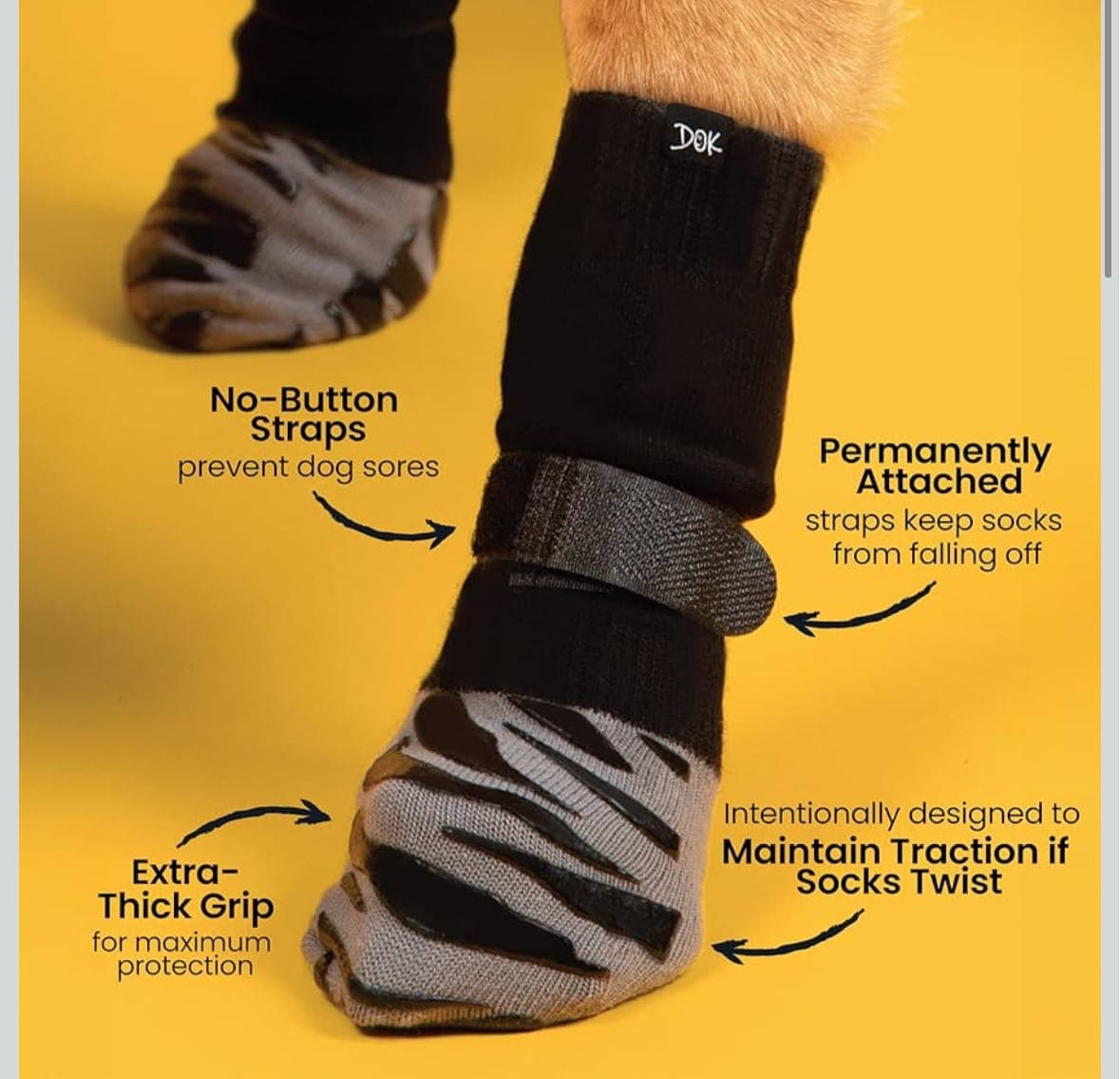 DOK TigerToes Premium Non-Slip Dog Socks for Hardwood Floors - Extra-Thick Grip that Works Even When Twisted - Prevents Licking, Slipping, a