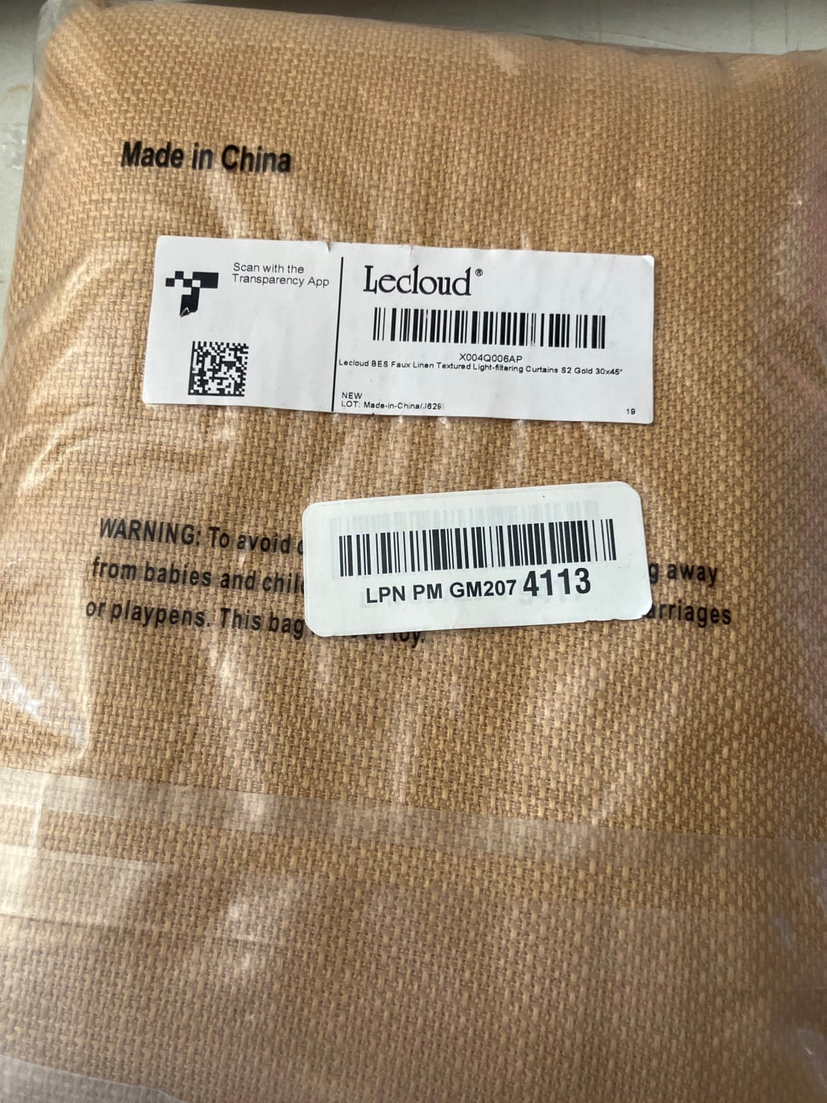 Lecloud Faux Linen Textured Light-Filtering Curtains 52" Gold 30x45"