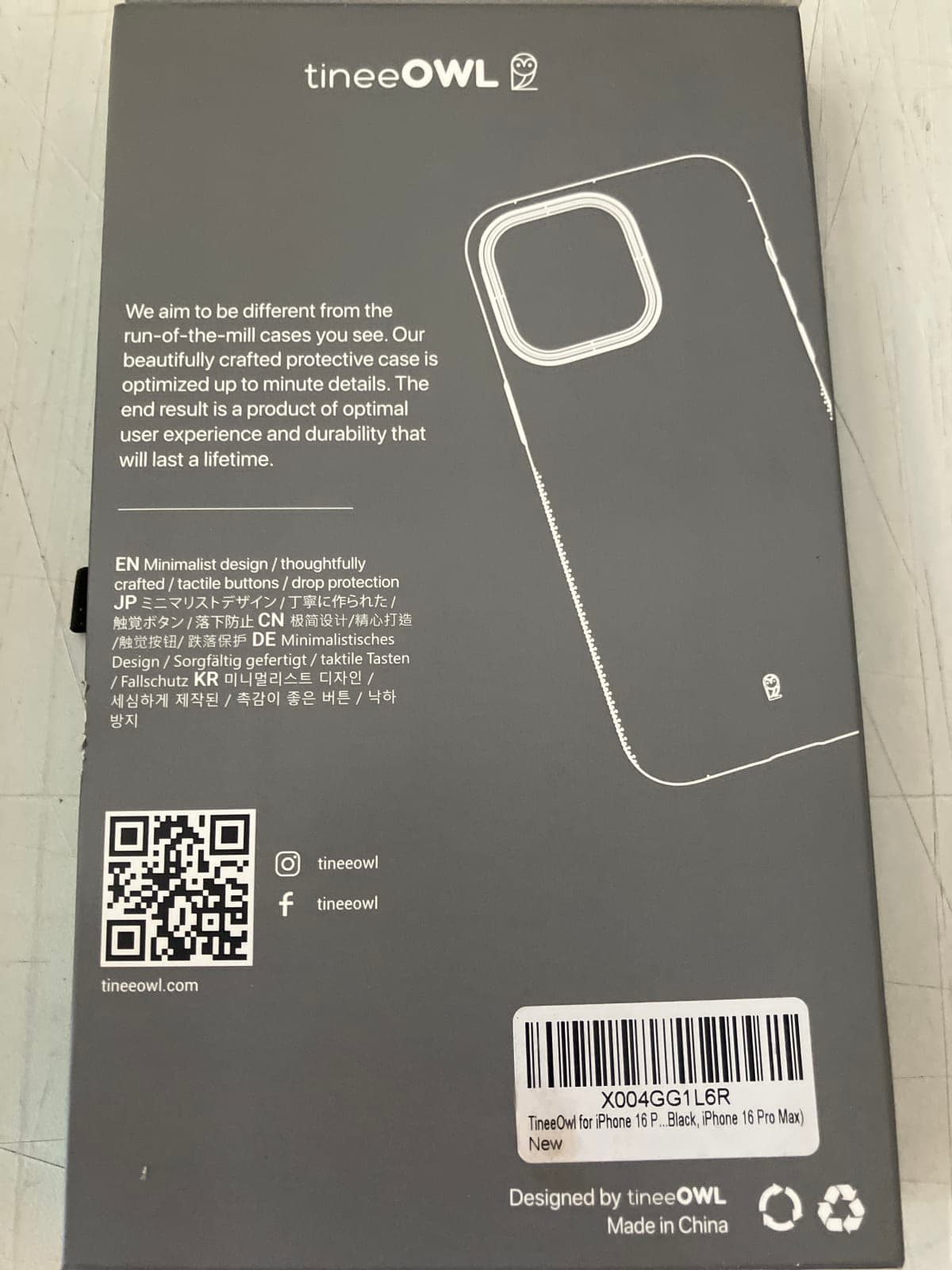 TineeOwl Protective Case for iPhone 16 Pro Max - Black