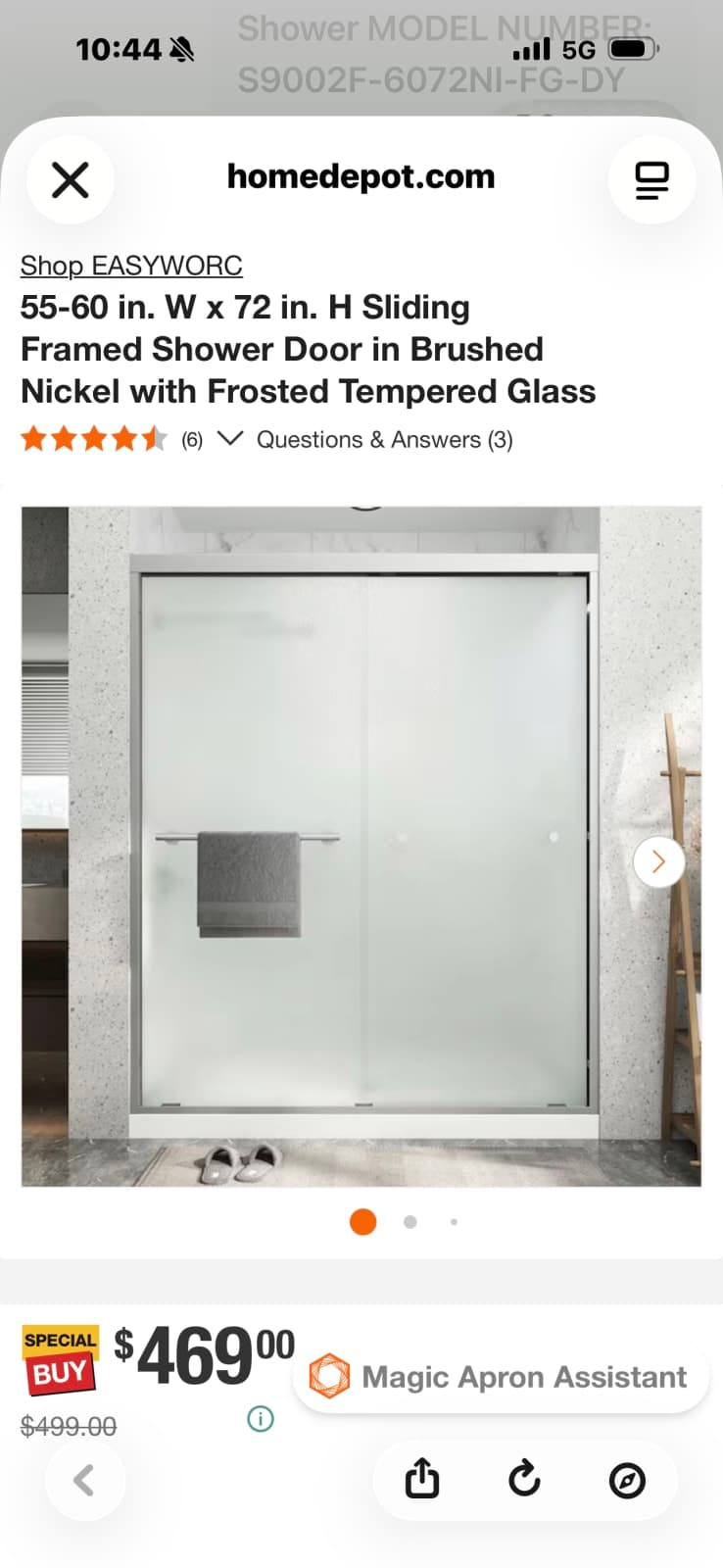 EASYWORC framed bypass sliding shower door. The suffixes in your model identify the finish and glass style: * Model: S9002F-6072NI-FG-DY *
