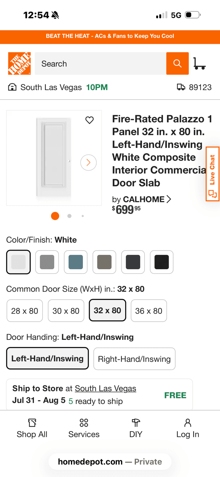 CALHOME Fire-Rated Palazzo 1 Panel 32" x 80" Left-Hand Door Slab