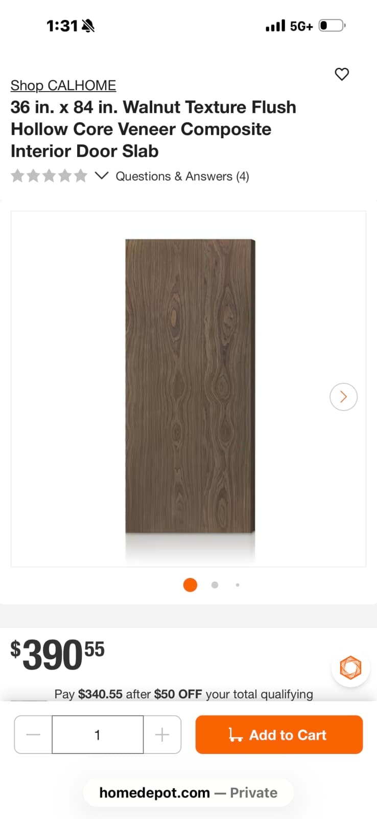 CALHOME 36 in. x 84 in. Walnut Texture Hollow Core Interior Door Slab